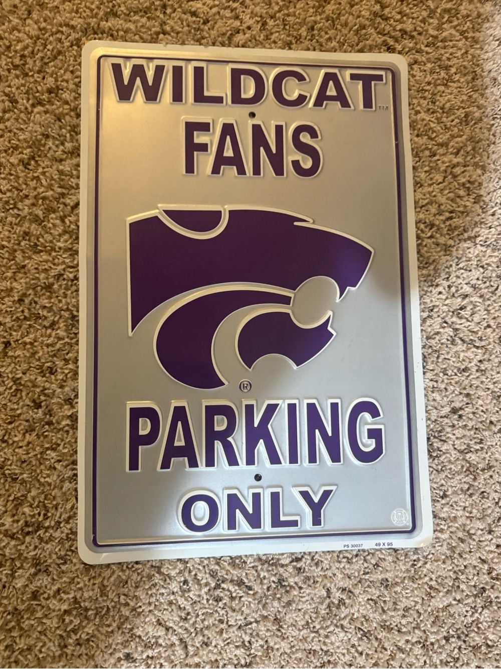 Kansas State Wildcat Fans Parking Only Metal Wall Sign - Purple and Silver